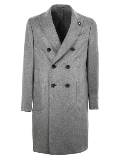 Shop Lardini Grey Double-breasted Coat In Grigio