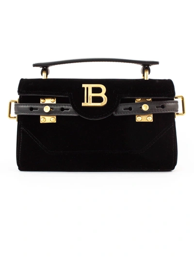 Shop Balmain Black Velvet B-buzz Bag In Nero