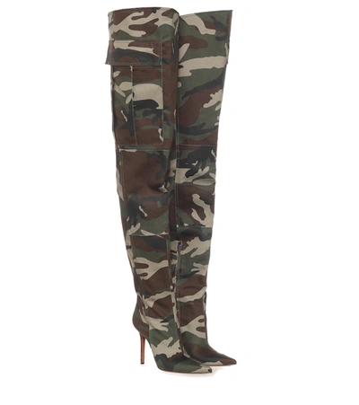 Shop Vetements Camo Canvas Over-the-knee Boots In Green