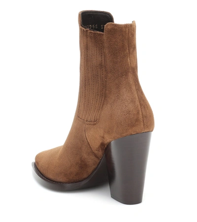 Saint Laurent Theo 95 Suede Ankle Boots In Brown