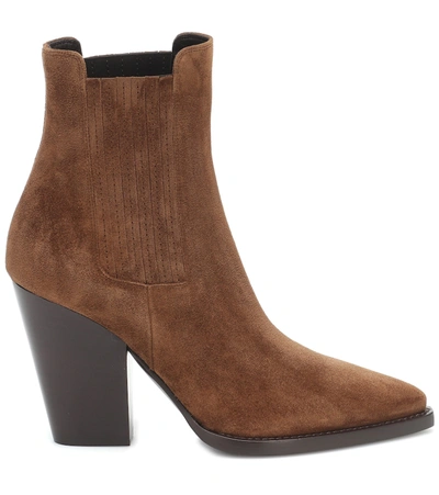Saint Laurent Theo 95 Suede Ankle Boots In Brown