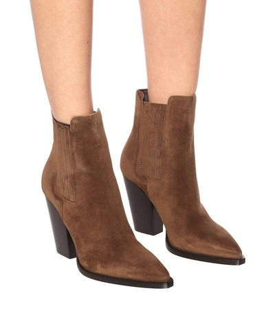 Saint Laurent Theo 95 Suede Ankle Boots In Brown