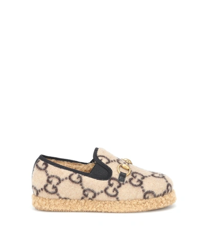 Shop Gucci Horsebit Gg Loafers In Beige