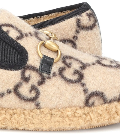 Shop Gucci Horsebit Gg Loafers In Beige