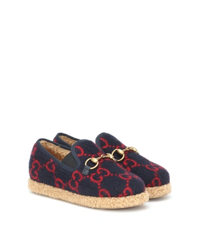 Shop Gucci Horsebit Gg Loafers In Blue
