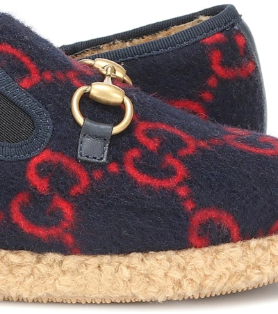 Shop Gucci Horsebit Gg Loafers In Blue