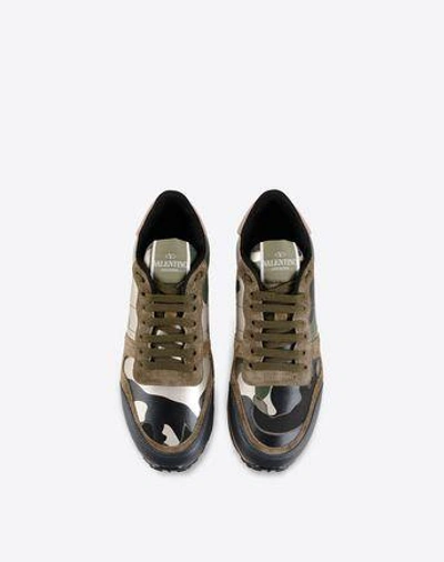 Shop Valentino Garavani Metallic Details Camouflage Sneaker In Military Green