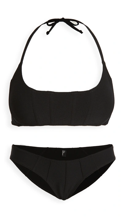 Shop Lisa Marie Fernandez Corset Bikini Set In Black Crepe