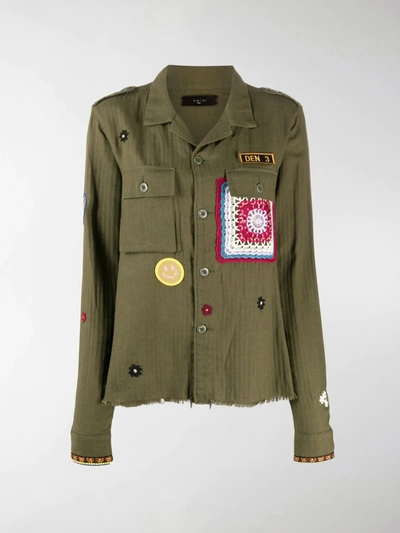 Shop Amiri Appliqué Detail Military Jacket In Green