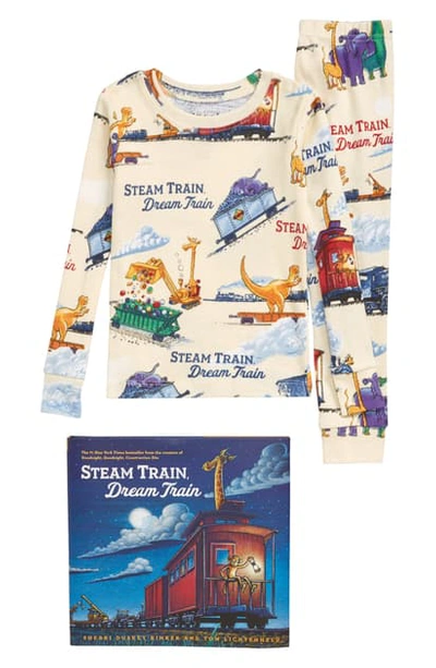 Shop Books To Bed Steam Train, Dream Train Fitted Two-piece Cotton Pajamas & Book Set In Natural