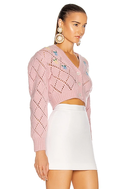 Shop Alessandra Rich Wool Cardigan With Floral Details In Pink