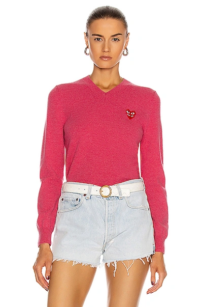 Shop Comme Des Garçons Play V-neck Pullover In Pink