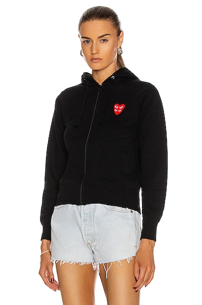 Comme Des Garçons Play Zipped Hoodie With Double Heart Patch In Black