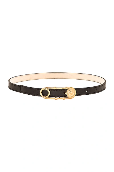 Shop Versace Skinny Leather Belt In Black & Gold