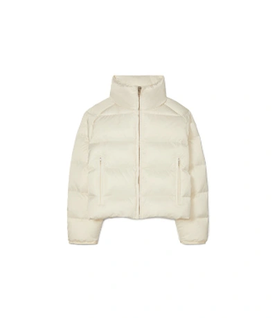 Shop Tory Sport Tory Burch Cropped Performance Satin Down Jacket In Ivory Pearl