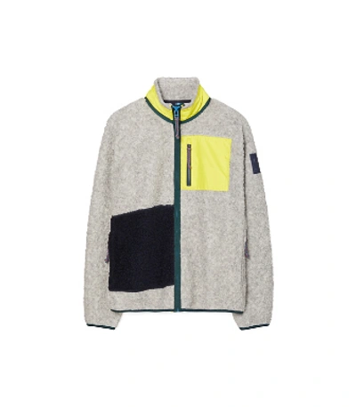 Shop Tory Sport Fleece Colorblock Jacket In Medium Grey Heather