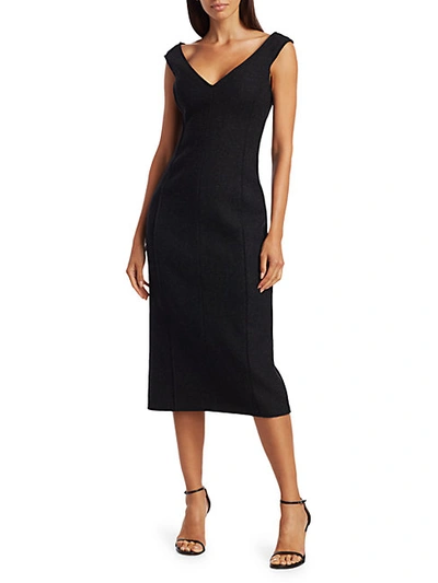 Shop Theory Off-the-shoulder Wool Sheath Dress In Charcoal