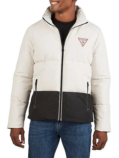 Shop Guess Men's Heavy-weight Colorblock Puffer Jacket In Stone