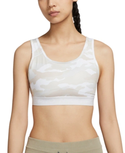 Shop Nike Women's Pro Camo-print Medium-support Sports Bra In Vast Grey/vast Grey/white/white