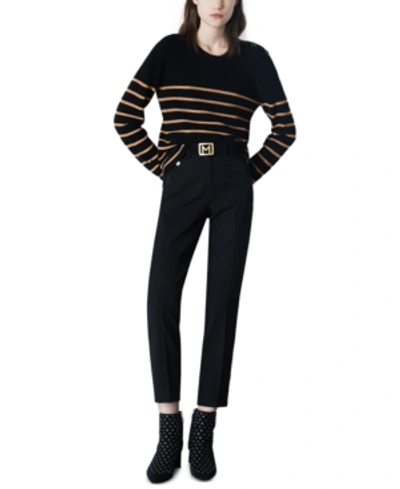 Shop Marella Striped Crewneck Sweater In Black/camel