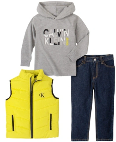 Shop Calvin Klein Baby Boys Nylon Vest Denim Pant Set In Lime Grn