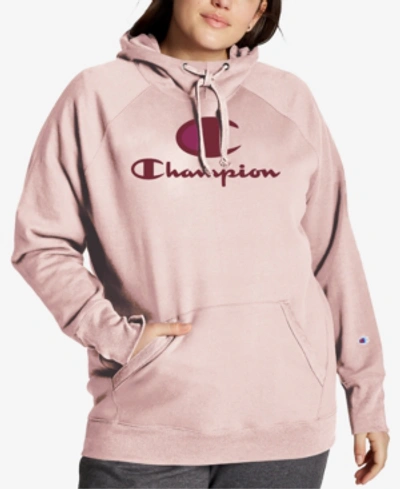 Shop Champion Plus Size Powerblend Graphic Hooded Sweatshirt In Hush Pink