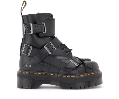 Shop Dr. Martens' Jadon Combat Boot In Black Leather With Buckles In Nero
