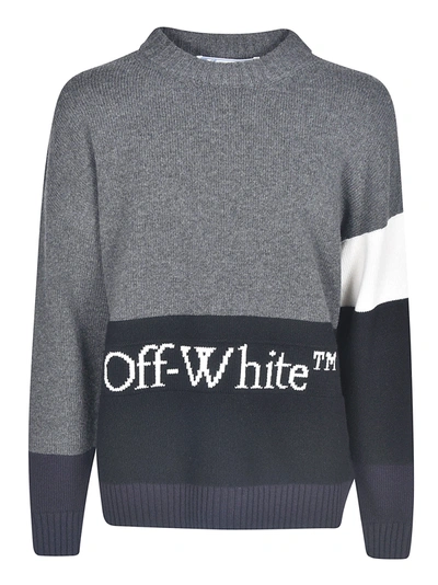Shop Off-white Color Block Off Crewneck Sweater In Dark Grey/white