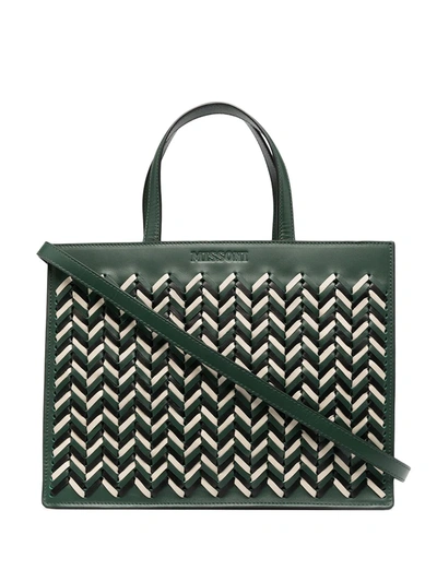Shop Missoni Logo Woven Top-handle Tote In Green