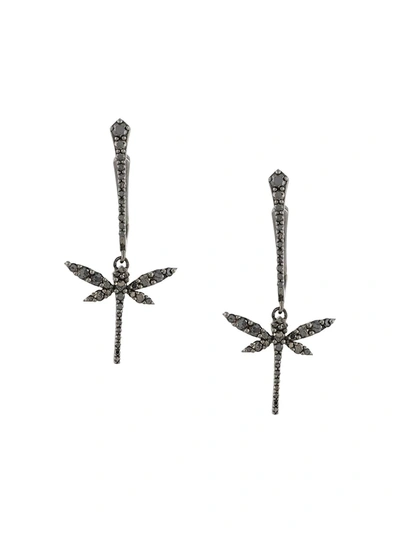 Shop Anapsara 18kt White Gold Diamond Small Dragonfly Drop Earrings In Black