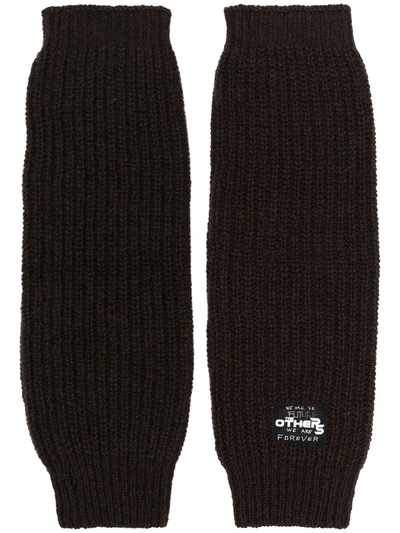 Shop Raf Simons Logo Patch Knitted Gloves In Brown