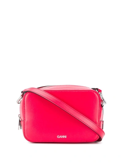 Shop Ganni Logo Crossbody Bag In Red
