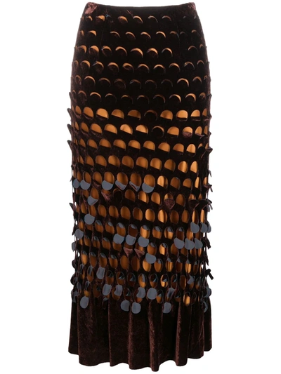Shop Maison Margiela High-waist Cut-out Midi Skirt In Brown