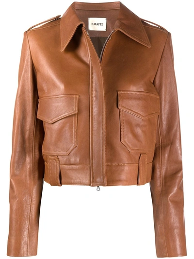 Shop Khaite Cordelia Leather Jacket In Brown