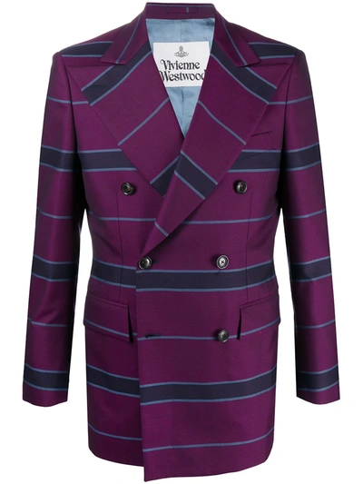 Shop Vivienne Westwood Striped Double-breasted Blazer In Purple