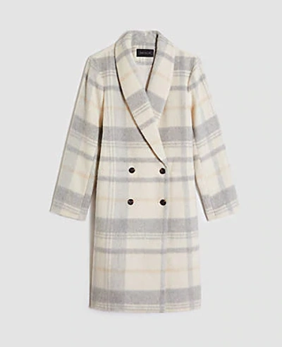 Shop Ann Taylor Plaid Cocoon Coat In Ivory Multi
