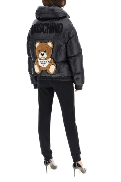 Shop Moschino Padded Bomber Jacket Teddy Embroidery In Black