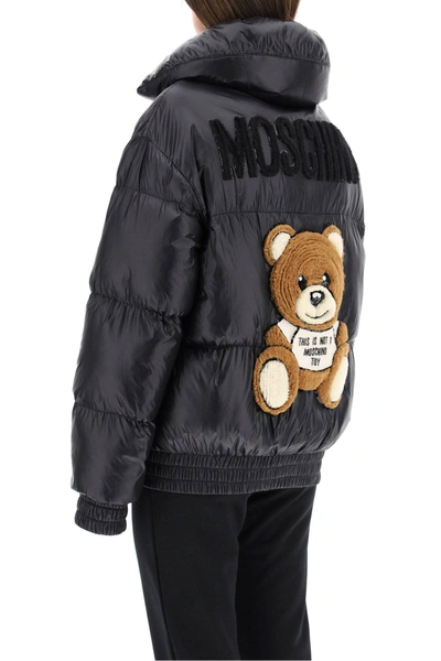 Shop Moschino Padded Bomber Jacket Teddy Embroidery In Black