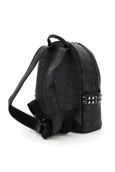 Shop Mcm Stark Visetos Backpack With Side Studs In Black,grey