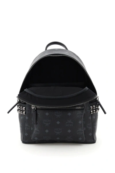 Shop Mcm Stark Visetos Backpack With Side Studs In Black,grey
