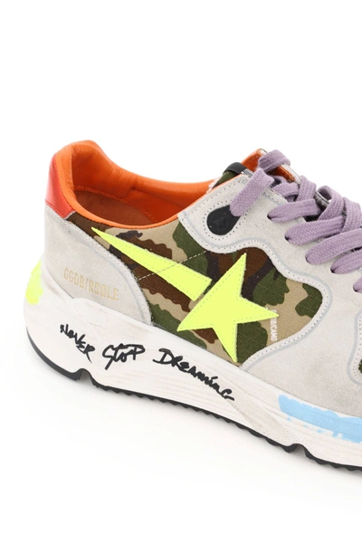 Shop Golden Goose Running Sole Sneakers Camouflage Signature In Khaki,grey,yellow