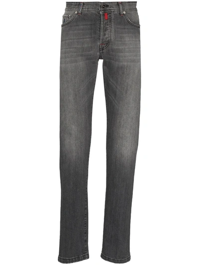 Shop Kiton Mid-rise Faded Straight-leg Jeans In Grey