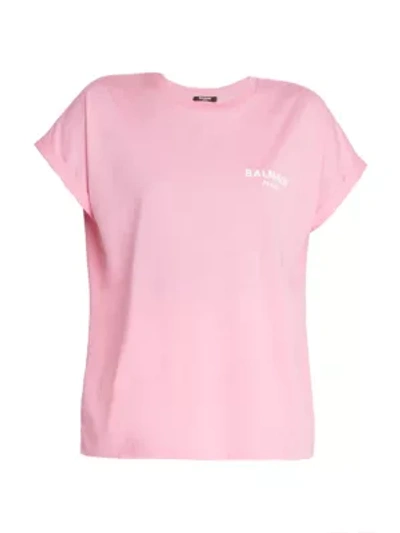 Shop Balmain Women's Flocked Logo T-shirt In Rose