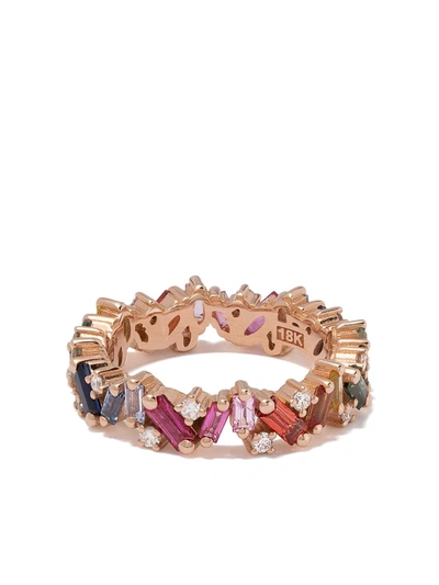 Shop Suzanne Kalan 18kt Rose Gold Diamond Sapphire Rainbow Eternity Band Ring In Multicolour