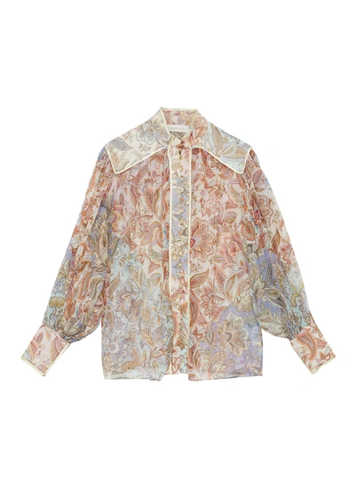 Shop Zimmermann 'lucky Bond' Jacobean Print Silk Blouse In Multi-colour