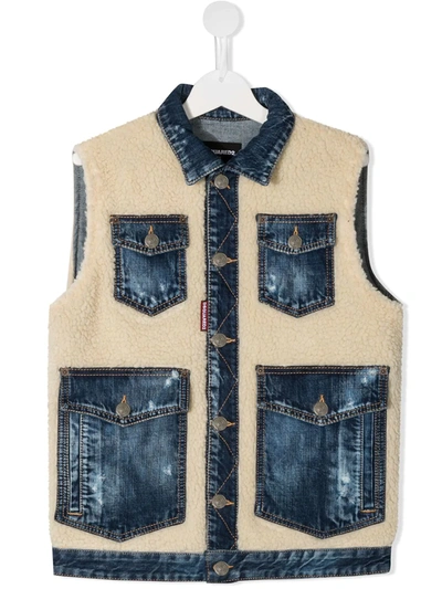 Shop Dsquared2 Teen Graphic-print Vest Jacket In Blue
