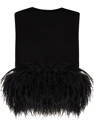 Shop 16arlington Dickinson Feather-trim Sleeveless Top In Black