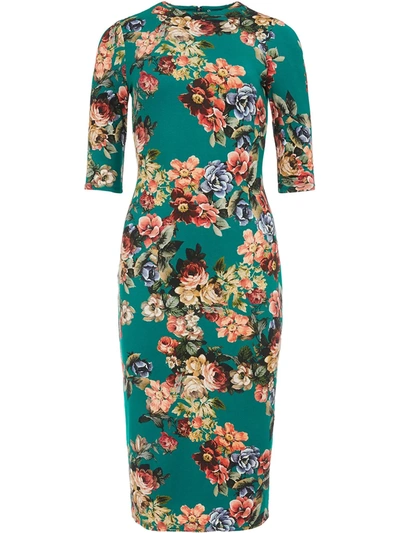 Shop Alice And Olivia Delora Fitted Floral Dress In Green