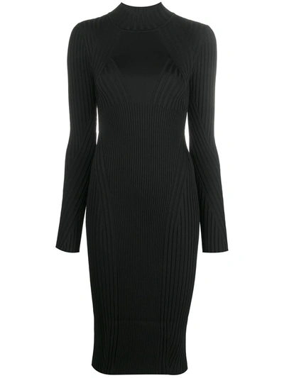 Shop Versace Jeans Couture High Neck Fitted Midi Dress In Black