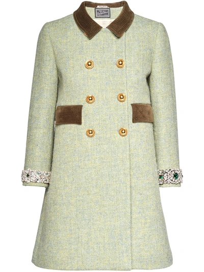 Shop Miu Miu Embellished-detail Double-breasted Coat In Green